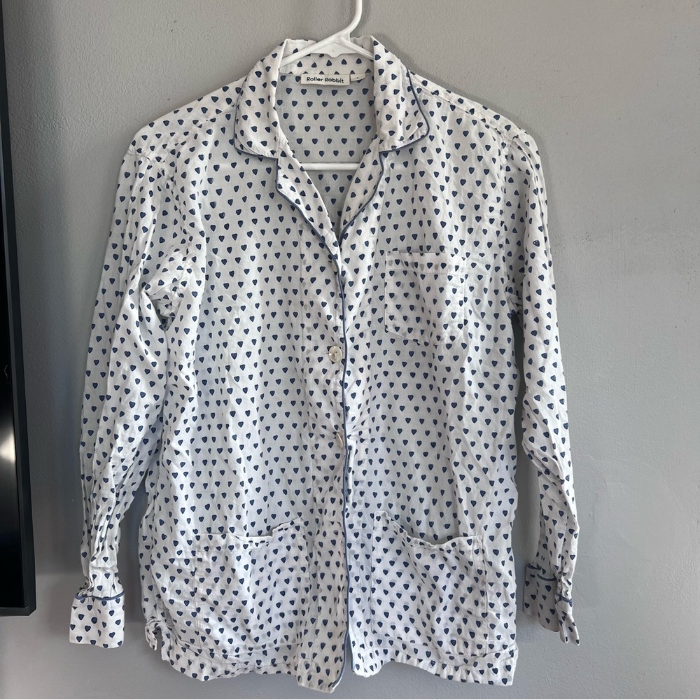 Roller Rabbit Tiny Hearts Button Down Pajama Top … - image 1